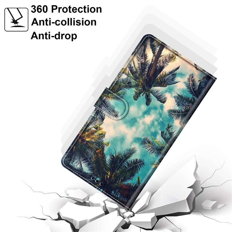 Card Slots Phone Case for Motorola Moto G73 5G Pattern Printed Leather Flip Phone Cover with Stand, Strap - Coconut Tree