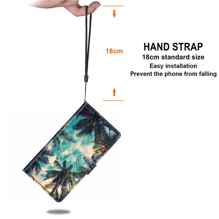 Card Slots Phone Case for Motorola Moto G73 5G Pattern Printed Leather Flip Phone Cover with Stand, Strap - Coconut Tree
