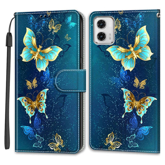 Card Slots Phone Case for Motorola Moto G73 5G Pattern Printed Leather Flip Phone Cover with Stand, Strap - Two Butterflies