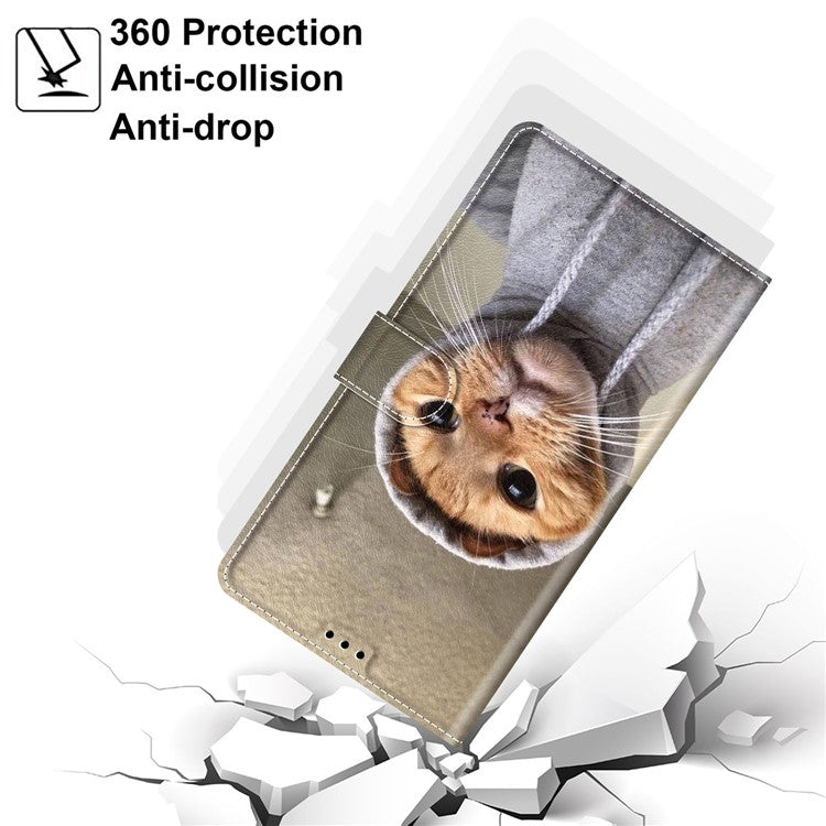 Card Slots Phone Case for Motorola Moto G73 5G Pattern Printed Leather Flip Phone Cover with Stand, Strap - Yellow Cat / Sweater