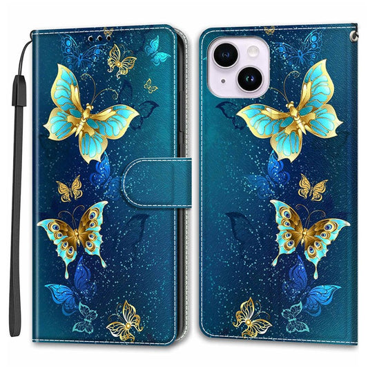 Leather Case for iPhone 14 , Pattern Printed Card Holder Stand Phone Cover - Two Butterflies
