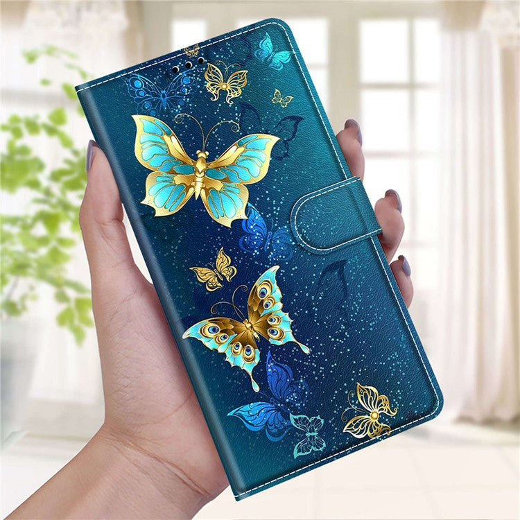 Leather Case for iPhone 14 , Pattern Printed Card Holder Stand Phone Cover - Two Butterflies