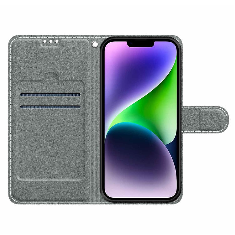 For iPhone 14 Plus PU Leather Pattern Printing Case Card Holder Phone Cover with Stand - Boat