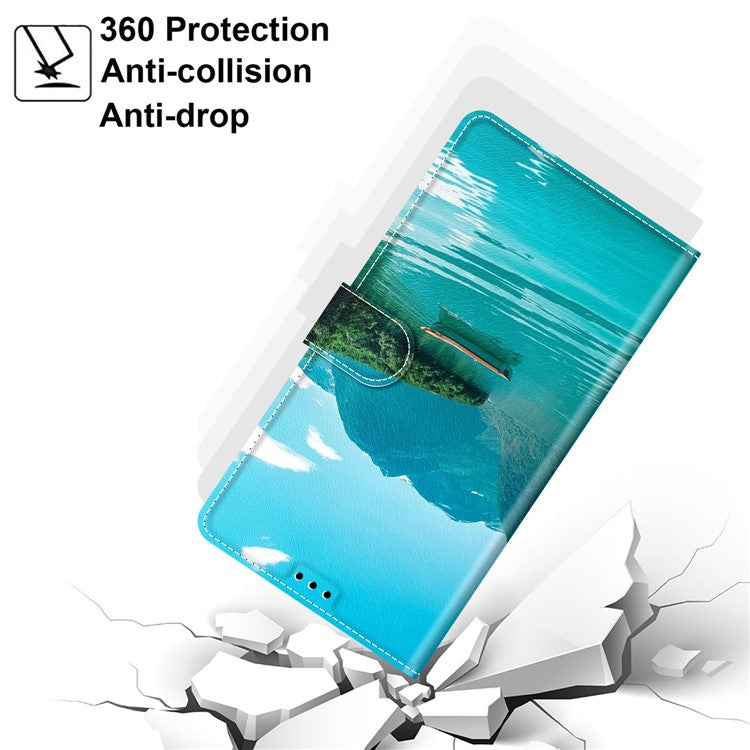 For iPhone 14 Plus PU Leather Pattern Printing Case Card Holder Phone Cover with Stand - Boat