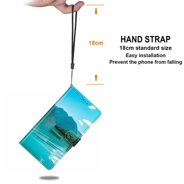 For iPhone 14 Plus PU Leather Pattern Printing Case Card Holder Phone Cover with Stand - Boat