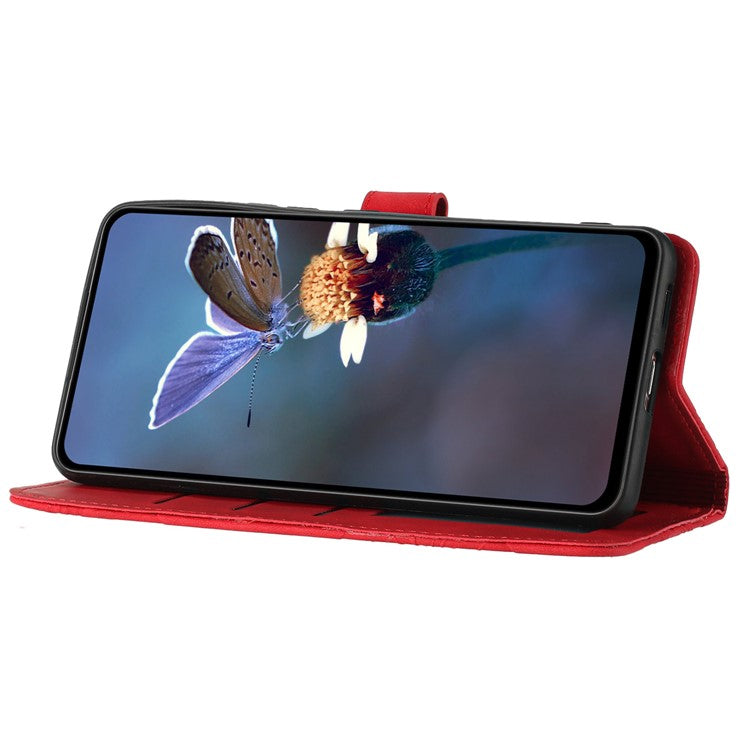 Wallet Case for Motorola Moto G9 (India) / G9 Play / E7 Plus PU Leather Stand Flowers Imprinted Phone Cover - Red