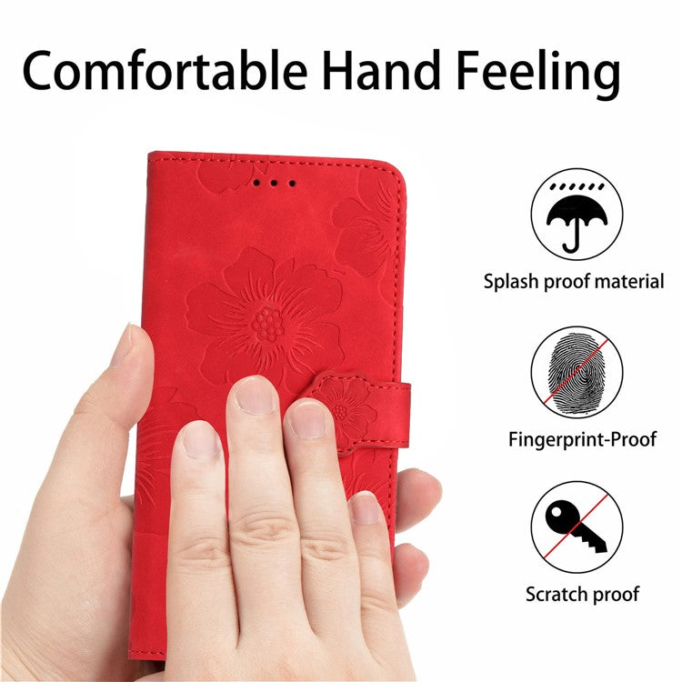 Wallet Case for Motorola Moto G9 (India) / G9 Play / E7 Plus PU Leather Stand Flowers Imprinted Phone Cover - Red