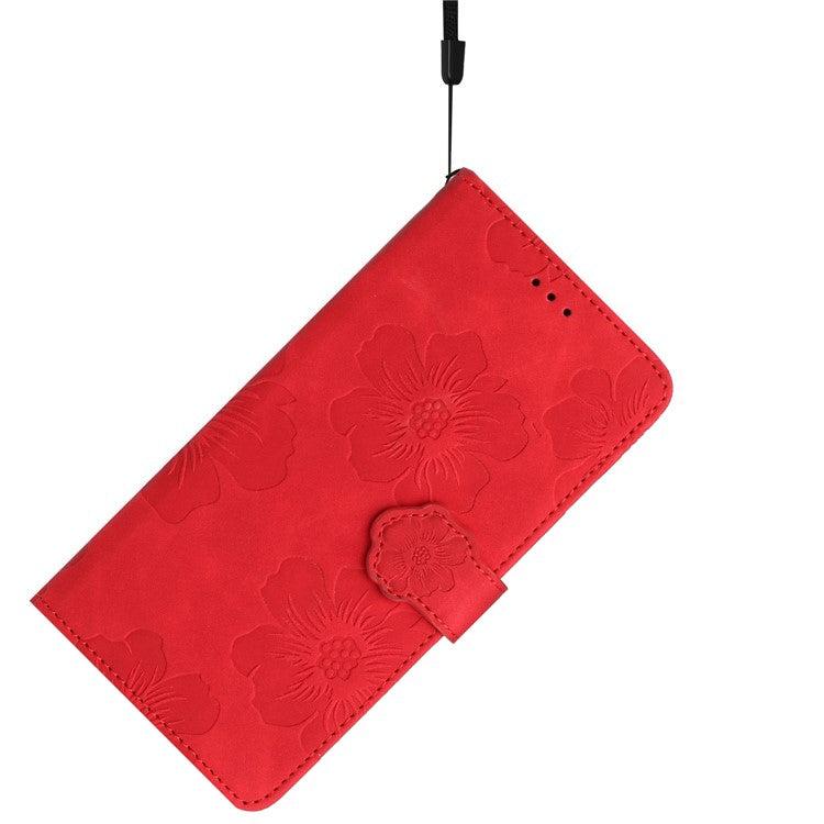 Wallet Case for Motorola Moto G9 (India) / G9 Play / E7 Plus PU Leather Stand Flowers Imprinted Phone Cover - Red