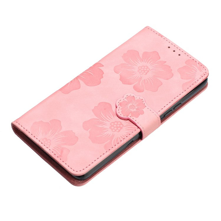 Wallet Case for Motorola Moto G9 (India) / G9 Play / E7 Plus PU Leather Stand Flowers Imprinted Phone Cover - Pink