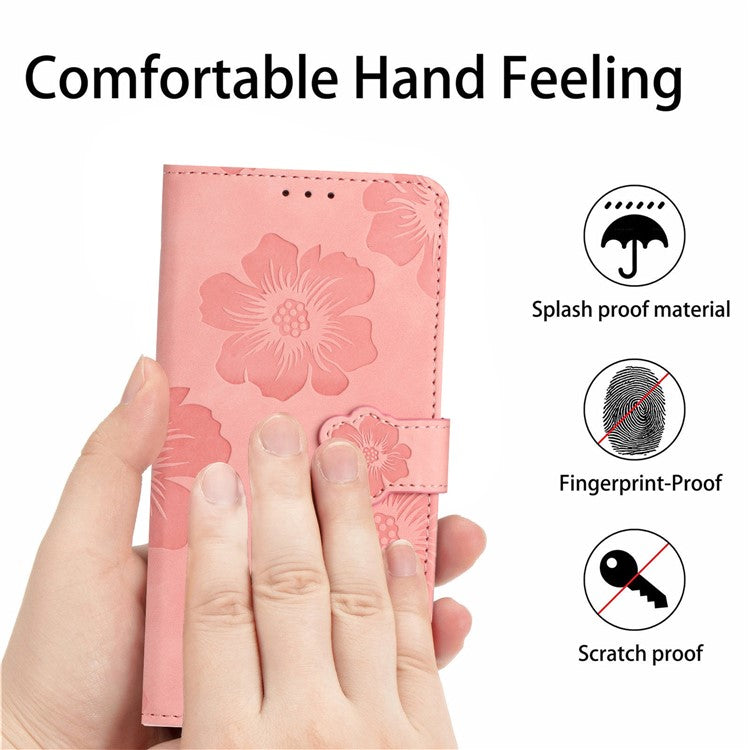 Wallet Case for Motorola Moto G9 (India) / G9 Play / E7 Plus PU Leather Stand Flowers Imprinted Phone Cover - Pink