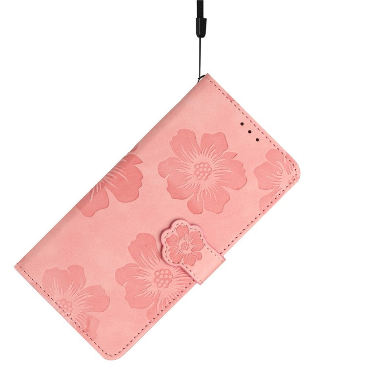 Wallet Case for Motorola Moto G9 (India) / G9 Play / E7 Plus PU Leather Stand Flowers Imprinted Phone Cover - Pink