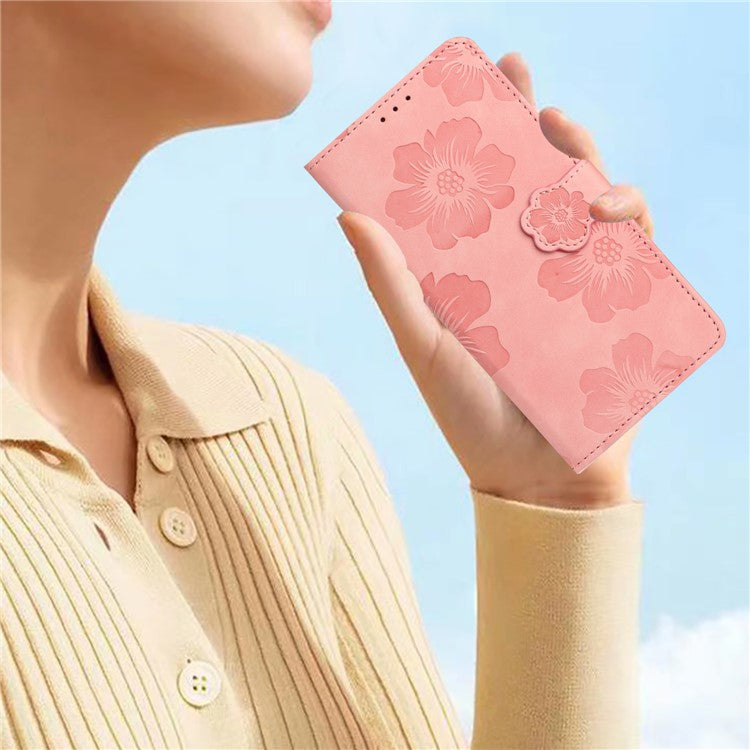Wallet Case for Motorola Moto G9 (India) / G9 Play / E7 Plus PU Leather Stand Flowers Imprinted Phone Cover - Pink