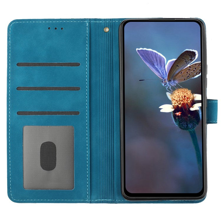 Wallet Case for Motorola Moto G9 (India) / G9 Play / E7 Plus PU Leather Stand Flowers Imprinted Phone Cover - Blue