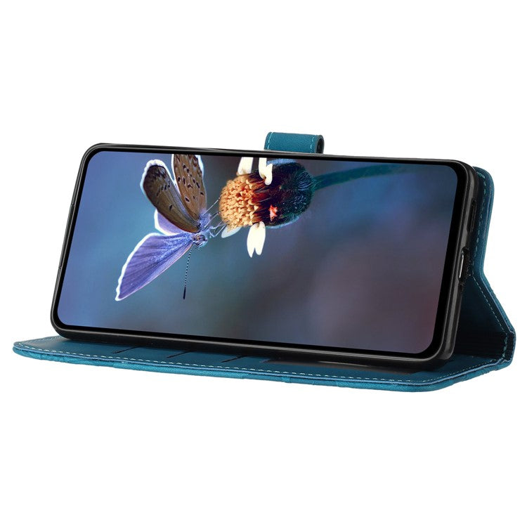 Wallet Case for Motorola Moto G9 (India) / G9 Play / E7 Plus PU Leather Stand Flowers Imprinted Phone Cover - Blue