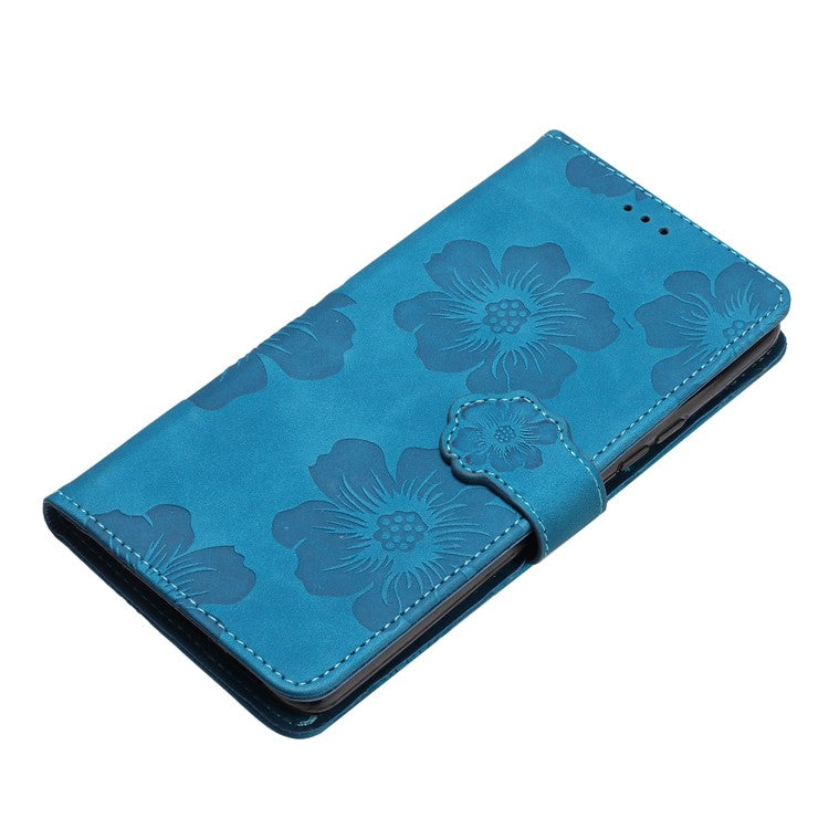 Wallet Case for Motorola Moto G9 (India) / G9 Play / E7 Plus PU Leather Stand Flowers Imprinted Phone Cover - Blue