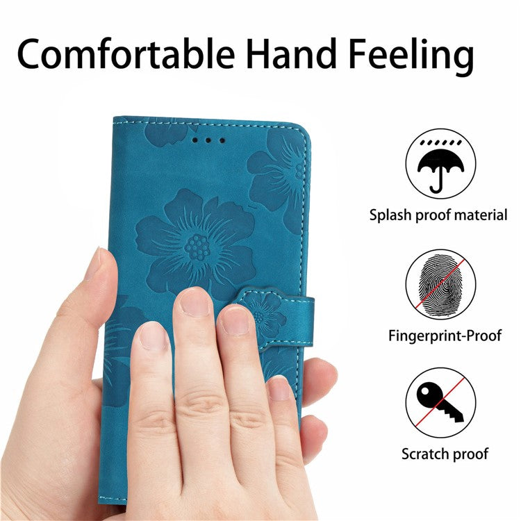 Wallet Case for Motorola Moto G9 (India) / G9 Play / E7 Plus PU Leather Stand Flowers Imprinted Phone Cover - Blue