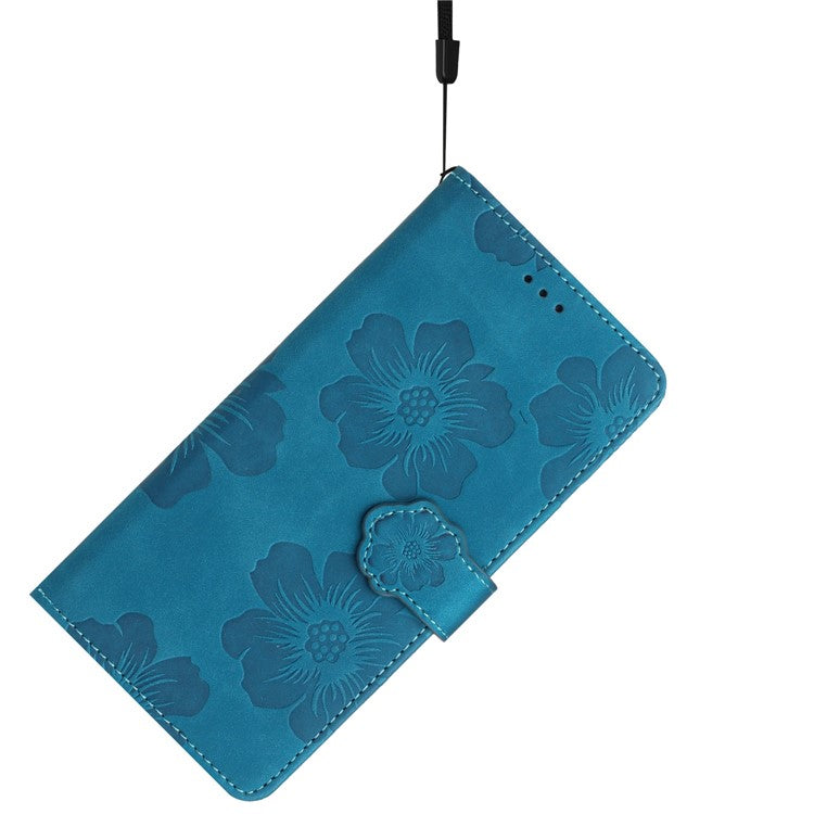 Wallet Case for Motorola Moto G9 (India) / G9 Play / E7 Plus PU Leather Stand Flowers Imprinted Phone Cover - Blue