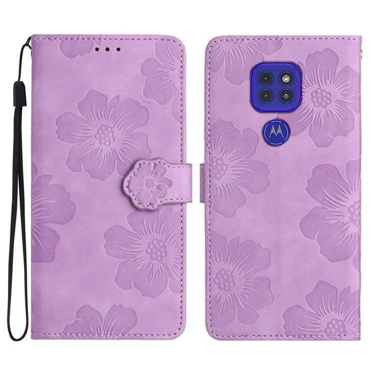 Wallet Case for Motorola Moto G9 (India) / G9 Play / E7 Plus PU Leather Stand Flowers Imprinted Phone Cover - Purple