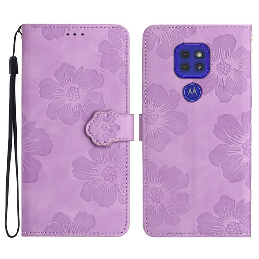 Wallet Case for Motorola Moto G9 (India) / G9 Play / E7 Plus PU Leather Stand Flowers Imprinted Phone Cover - Purple