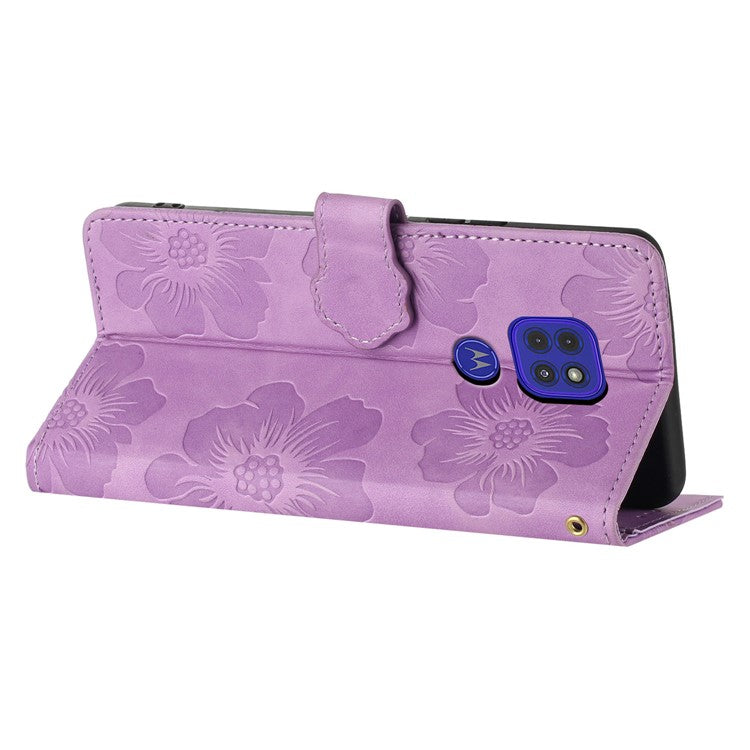 Wallet Case for Motorola Moto G9 (India) / G9 Play / E7 Plus PU Leather Stand Flowers Imprinted Phone Cover - Purple