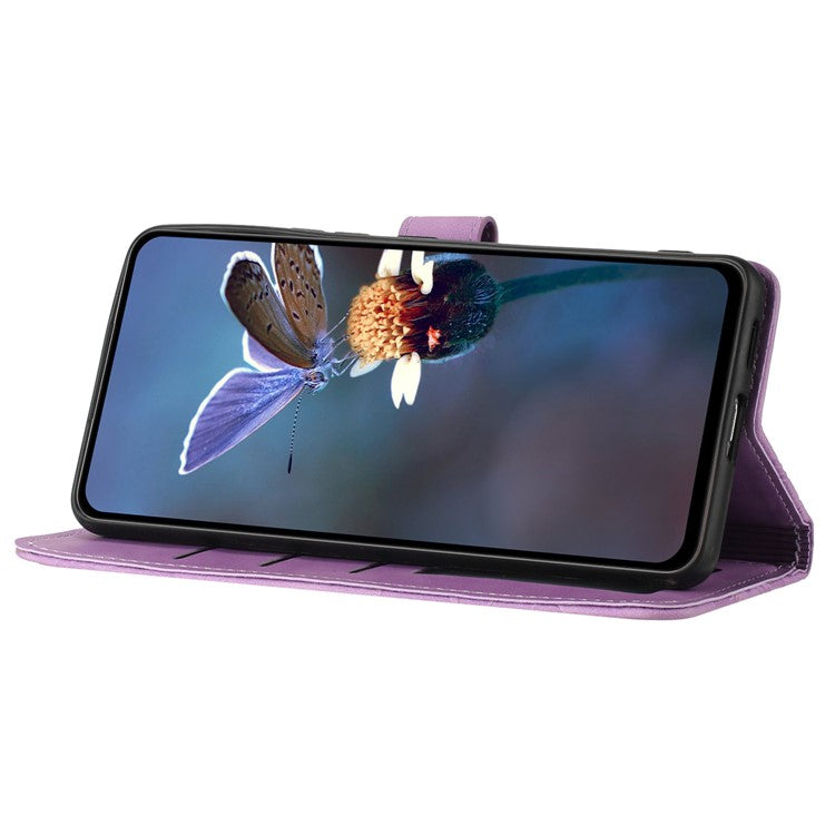 Wallet Case for Motorola Moto G9 (India) / G9 Play / E7 Plus PU Leather Stand Flowers Imprinted Phone Cover - Purple