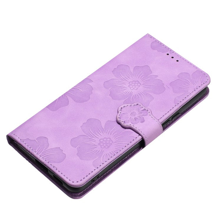Wallet Case for Motorola Moto G9 (India) / G9 Play / E7 Plus PU Leather Stand Flowers Imprinted Phone Cover - Purple
