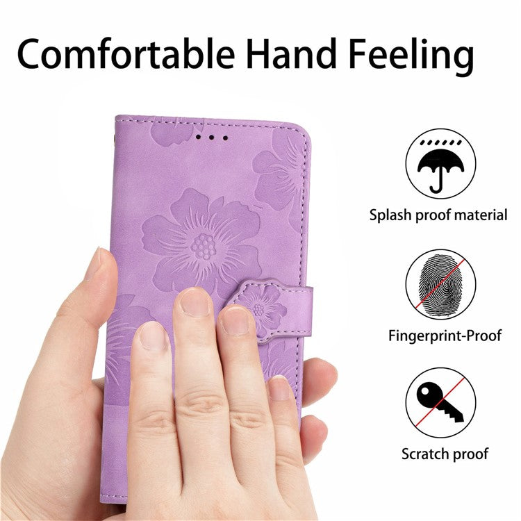 Wallet Case for Motorola Moto G9 (India) / G9 Play / E7 Plus PU Leather Stand Flowers Imprinted Phone Cover - Purple