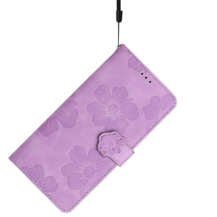 Wallet Case for Motorola Moto G9 (India) / G9 Play / E7 Plus PU Leather Stand Flowers Imprinted Phone Cover - Purple