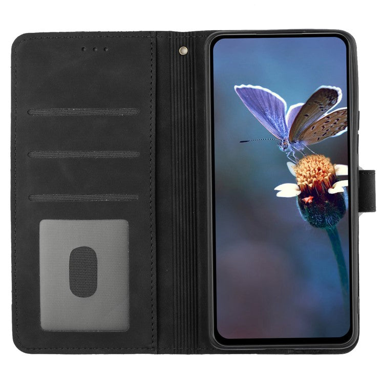 For Motorola Moto G7 Power (EU Version) PU Leather Phone Cover Flowers Imprinted Case with Stand Wallet - Black