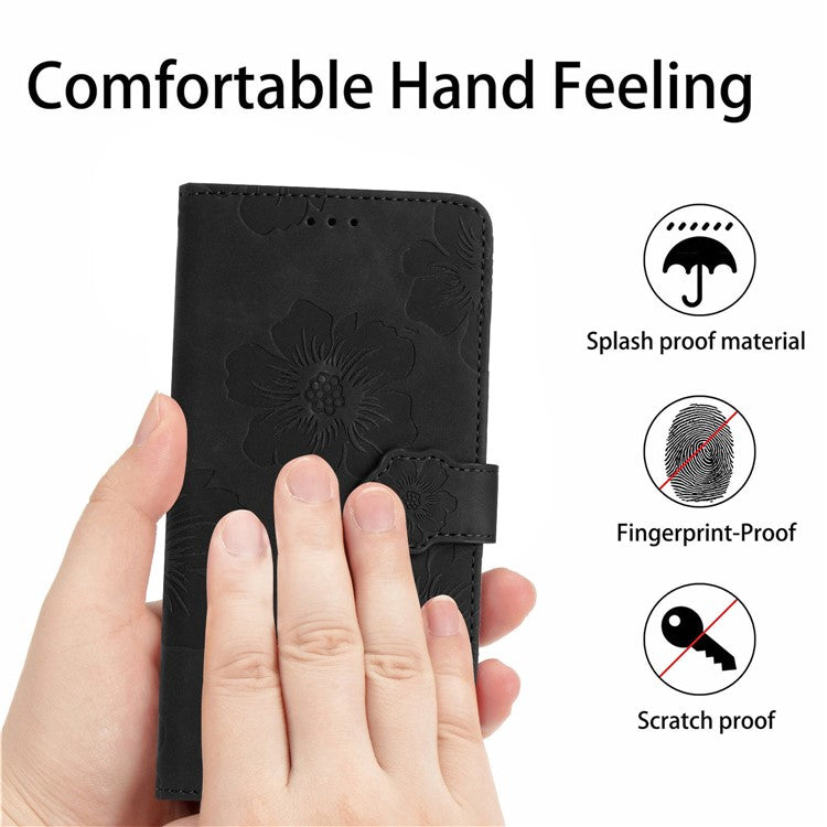 For Motorola Moto G7 Power (EU Version) PU Leather Phone Cover Flowers Imprinted Case with Stand Wallet - Black