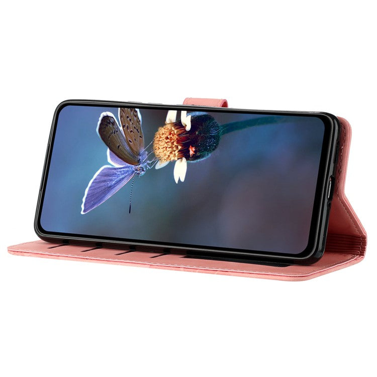 For Motorola Moto G7 Power (EU Version) PU Leather Phone Cover Flowers Imprinted Case with Stand Wallet - Pink