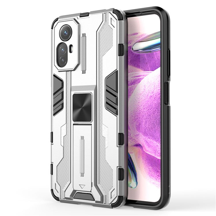 For Xiaomi Redmi Note 12S 4G Phone Case Anti-Drop Protective Cover Kickstand Hard PC + Soft TPU Phone Case - Silver