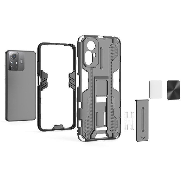 For Xiaomi Redmi Note 12S 4G Phone Case Anti-Drop Protective Cover Kickstand Hard PC + Soft TPU Phone Case - Silver