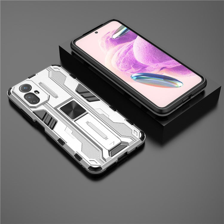 For Xiaomi Redmi Note 12S 4G Phone Case Anti-Drop Protective Cover Kickstand Hard PC + Soft TPU Phone Case - Silver