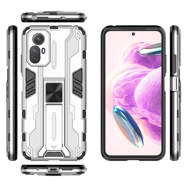 For Xiaomi Redmi Note 12S 4G Phone Case Anti-Drop Protective Cover Kickstand Hard PC + Soft TPU Phone Case - Silver