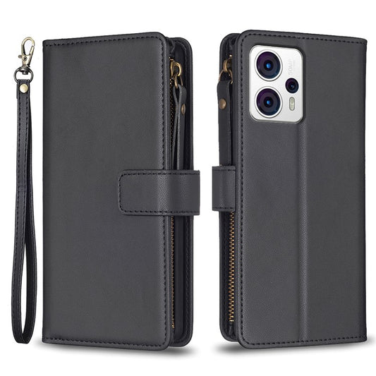 BF Style-19 for Motorola Moto G13 4G / G23 4G / G53 5G PU Leather Cell Phone Cover Wallet Stand Zipper Pocket Phone Case - Black
