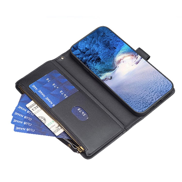 BF Style-19 for Motorola Moto G13 4G / G23 4G / G53 5G PU Leather Cell Phone Cover Wallet Stand Zipper Pocket Phone Case - Black
