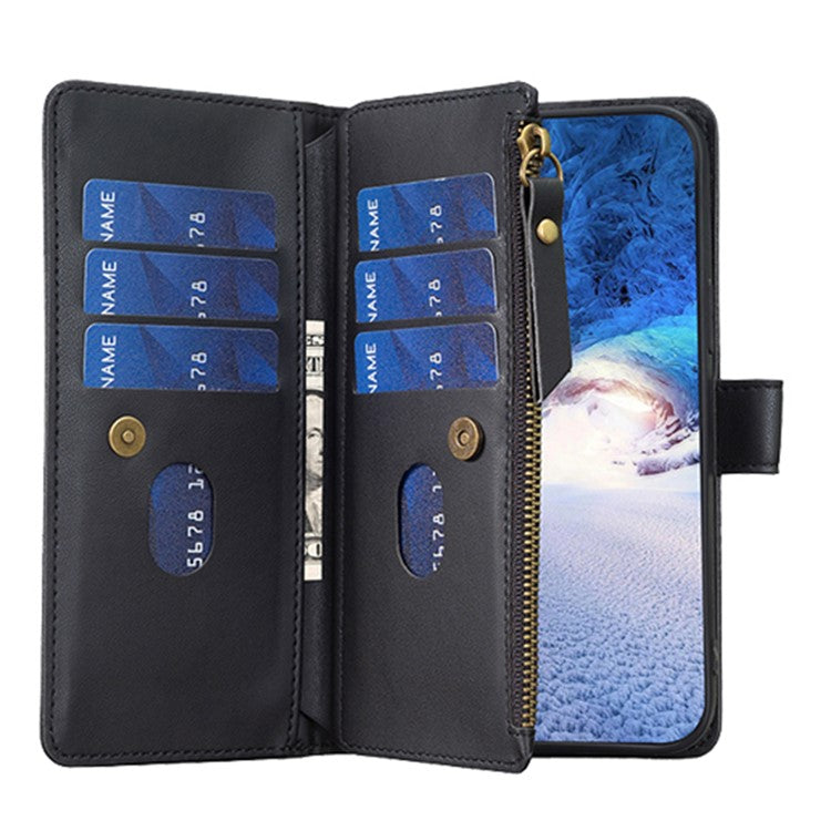 BF Style-19 for Motorola Moto G13 4G / G23 4G / G53 5G PU Leather Cell Phone Cover Wallet Stand Zipper Pocket Phone Case - Black