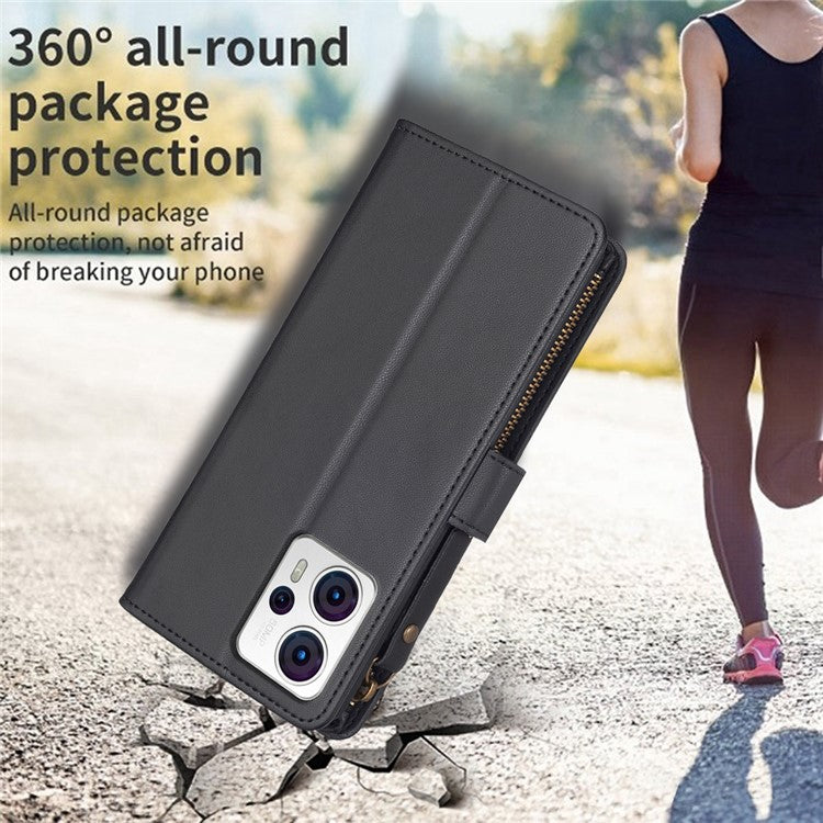 BF Style-19 for Motorola Moto G13 4G / G23 4G / G53 5G PU Leather Cell Phone Cover Wallet Stand Zipper Pocket Phone Case - Black