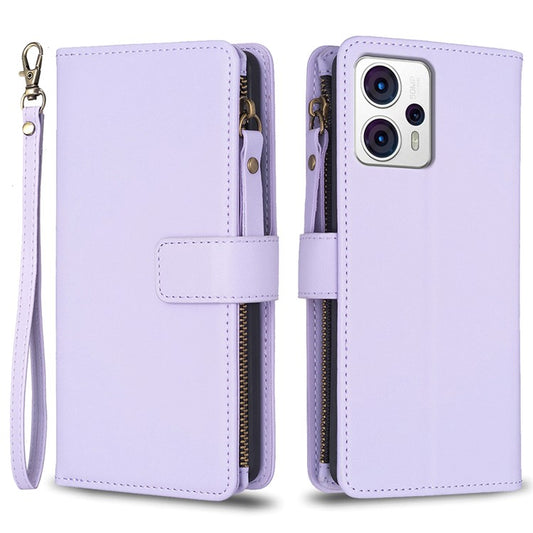 BF Style-19 for Motorola Moto G13 4G / G23 4G / G53 5G PU Leather Cell Phone Cover Wallet Stand Zipper Pocket Phone Case - Purple