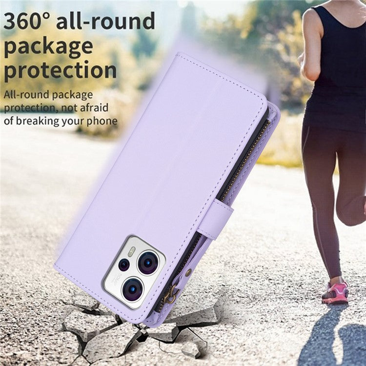 BF Style-19 for Motorola Moto G13 4G / G23 4G / G53 5G PU Leather Cell Phone Cover Wallet Stand Zipper Pocket Phone Case - Purple
