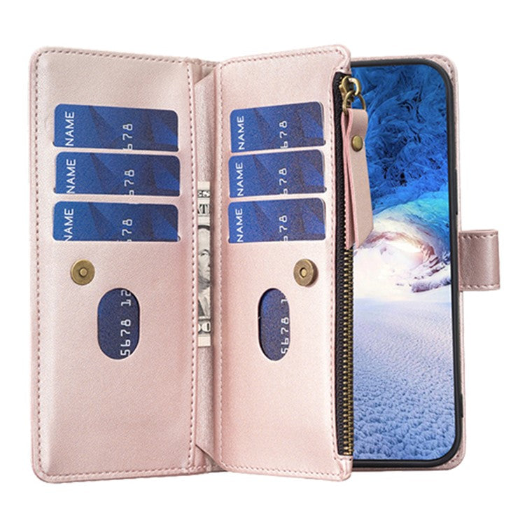 BF Style-19 for Motorola Moto G13 4G / G23 4G / G53 5G PU Leather Cell Phone Cover Wallet Stand Zipper Pocket Phone Case - Rose Gold