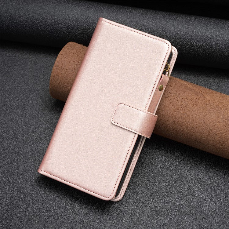 BF Style-19 for Motorola Moto G13 4G / G23 4G / G53 5G PU Leather Cell Phone Cover Wallet Stand Zipper Pocket Phone Case - Rose Gold