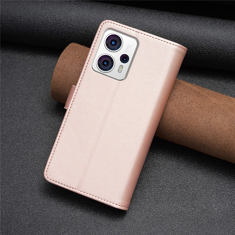 BF Style-19 for Motorola Moto G13 4G / G23 4G / G53 5G PU Leather Cell Phone Cover Wallet Stand Zipper Pocket Phone Case - Rose Gold