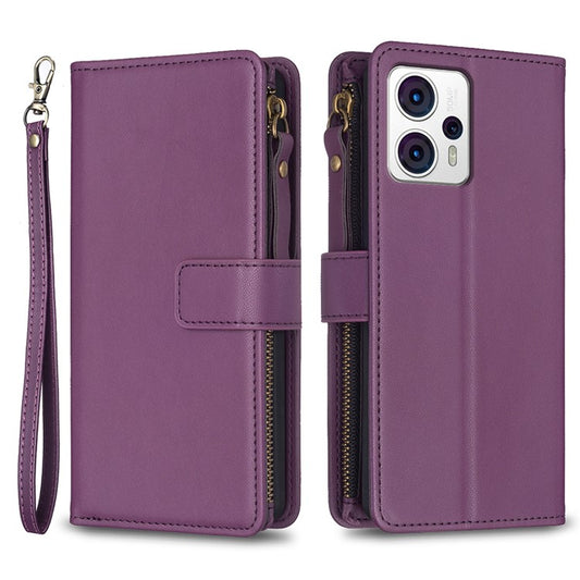 BF Style-19 for Motorola Moto G13 4G / G23 4G / G53 5G PU Leather Cell Phone Cover Wallet Stand Zipper Pocket Phone Case - Dark Purple