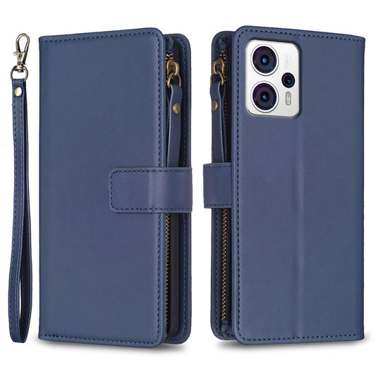 BF Style-19 for Motorola Moto G13 4G / G23 4G / G53 5G PU Leather Cell Phone Cover Wallet Stand Zipper Pocket Phone Case - Blue