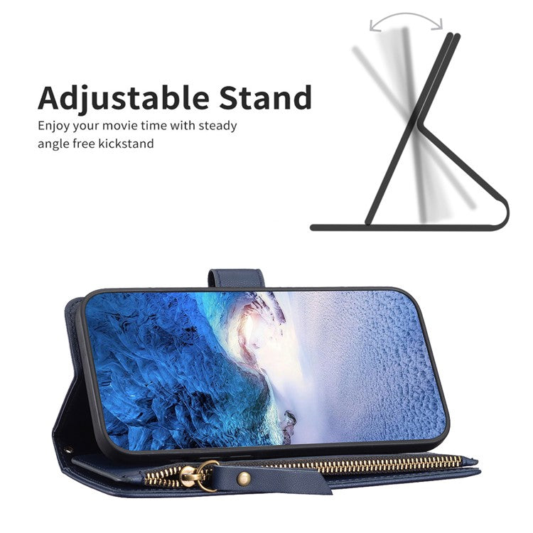 BF Style-19 for Motorola Moto G13 4G / G23 4G / G53 5G PU Leather Cell Phone Cover Wallet Stand Zipper Pocket Phone Case - Blue
