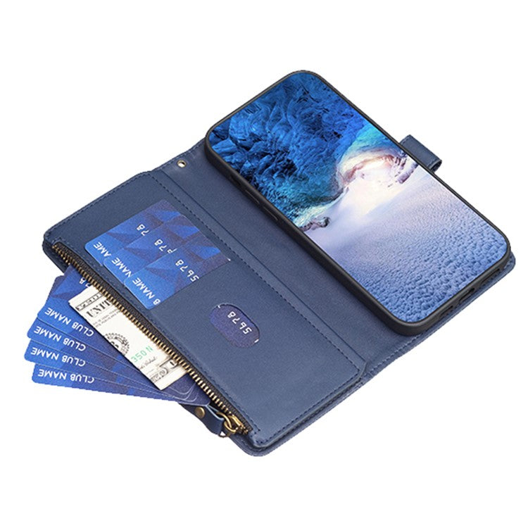 BF Style-19 for Motorola Moto G13 4G / G23 4G / G53 5G PU Leather Cell Phone Cover Wallet Stand Zipper Pocket Phone Case - Blue