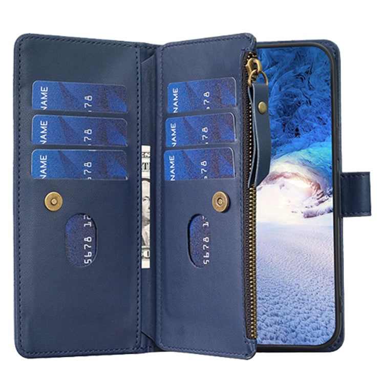 BF Style-19 for Motorola Moto G13 4G / G23 4G / G53 5G PU Leather Cell Phone Cover Wallet Stand Zipper Pocket Phone Case - Blue