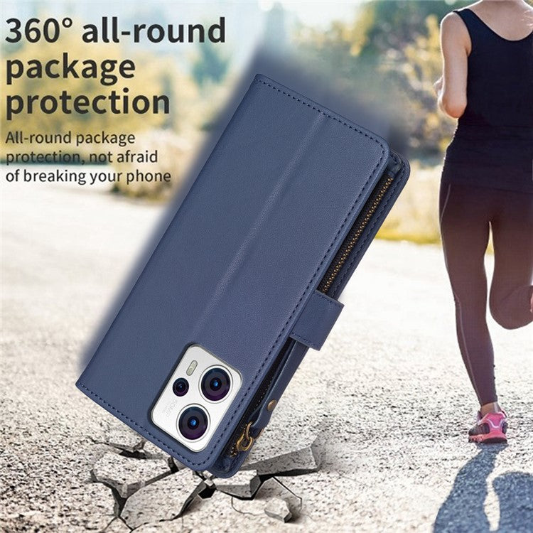 BF Style-19 for Motorola Moto G13 4G / G23 4G / G53 5G PU Leather Cell Phone Cover Wallet Stand Zipper Pocket Phone Case - Blue